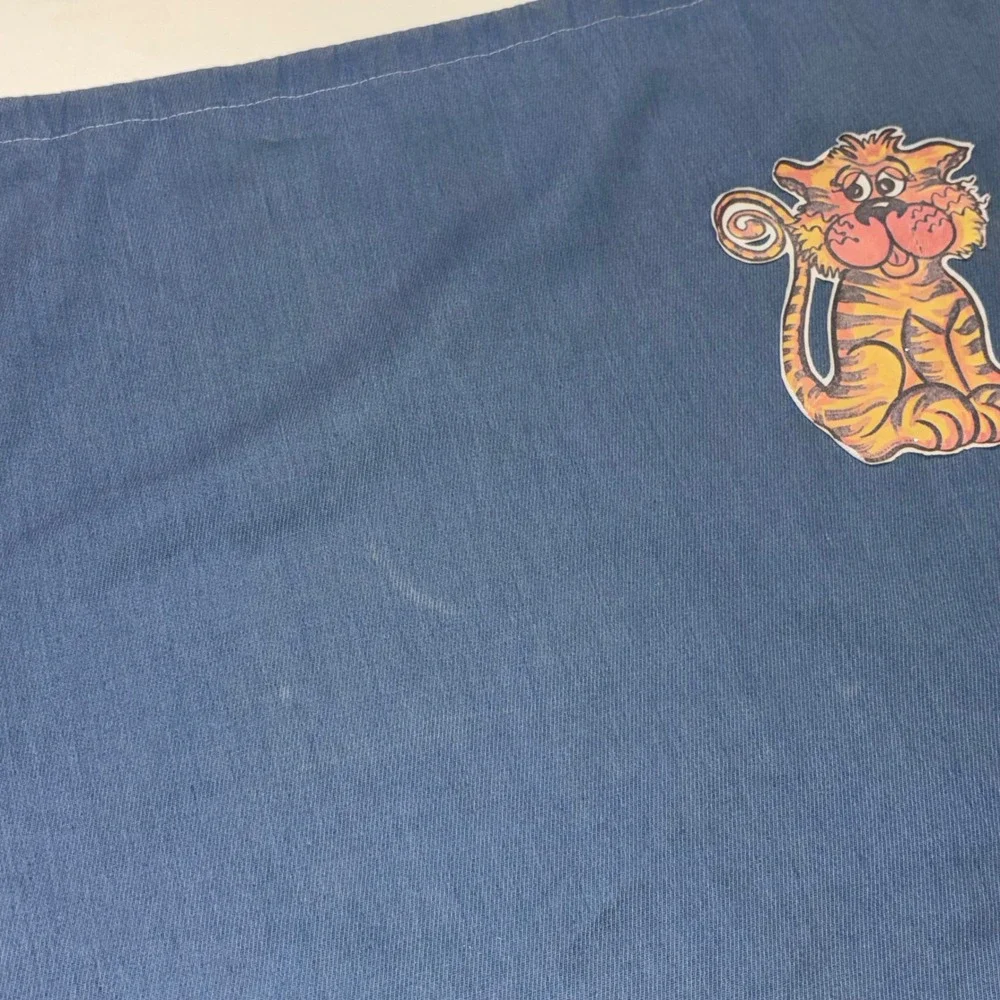 Vintage 1977 Nancy Lloyd Tiger Graphic Laundry Bag Blue Drawstring Storage Large